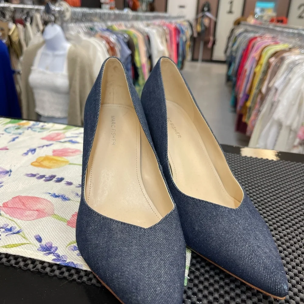 Marc Fisher Dark Denim Pointed Toe Block Heel Pumps - Picture 3 of 10